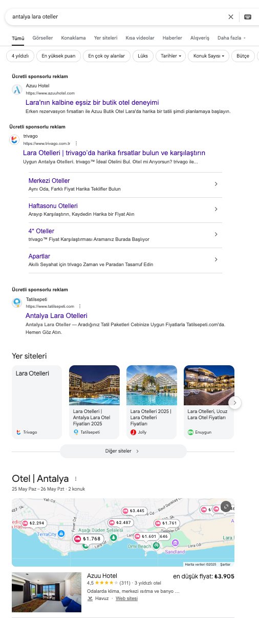 Örnek: Antalya Lara Otelleri Google Arama Sonucu Görseli